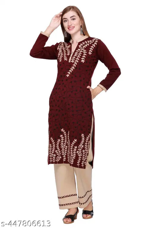 Womens Winter Wear Kurta Palazzo Set Of 2 Pcs