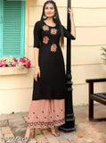 "" Trending Samba Beautiful PEACH AND BLACK Embroided work From Jaipur track Kurta With Embroided work BotamWear Dress Foe Women" (Peach ,Pink :: Black )