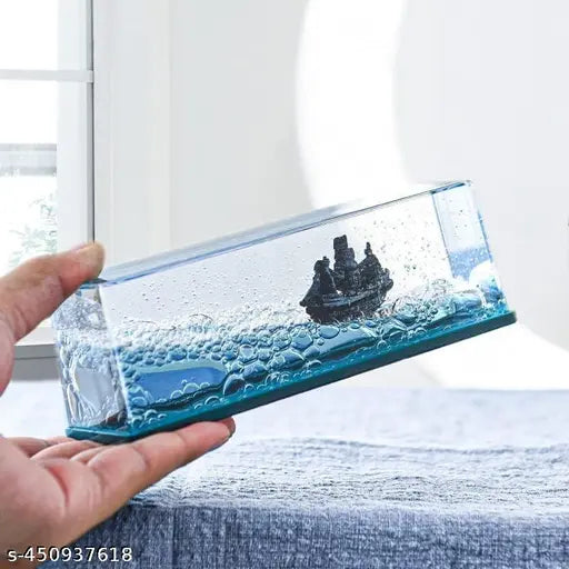 ABJI Liquid Wave Cruise Ship Decoration,Titanic,Cruise Ship That No Longer Sinks For Car Dashboard Decorative Showpiece, Paperweight,Home Decor Decoration&Gifting (Titanic Ship)