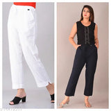 Yashu Creations Pure Cotton Casual Daily Wear Trouser Pant For Women's (White & Black)