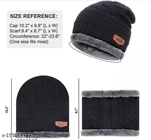 CPG SOFT Attractive Unisex Woolen Winter Knit Beanie Cap and Neck Warmer Scarf with Faux Fur Lining Stylish Garam Topi and Muffler for Men Women Girls Boys, pack of 2(Assorted color)