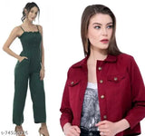 Stylish Beautiful Mehandi Jumpsuit With Maroon Jacket