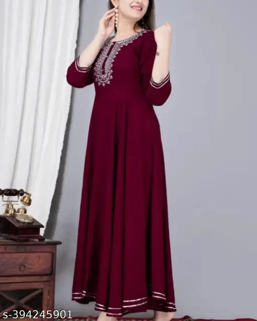 Woman Embroidery Anarkali Maroon Kurti