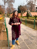 HAVYAA WINE VELVET FOIL PRINTED KURTI