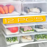 Blisz Food Grade Plastic Fridge Storage Container, Food Container, Fridge Organizer Case With Removable Drain Plate Freezer Container Boxes For Storing Fish, Meat, Vegetables - (PACK OF 12)