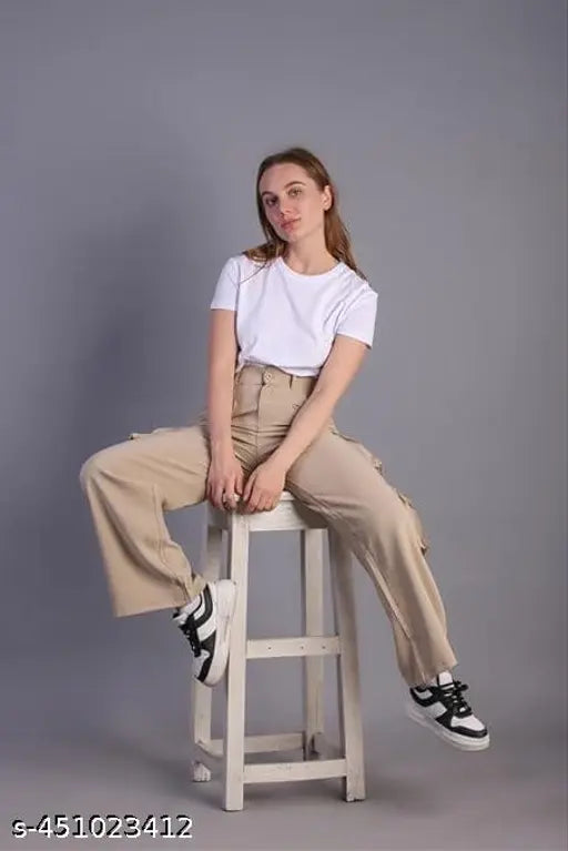 Beige Korean 5 Pocket Cargos For the Woman