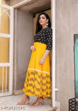 Yellow Printed Flaired Kurti