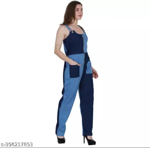 Stylish Sensational Women Blue Check Jumpsuit Dangaree