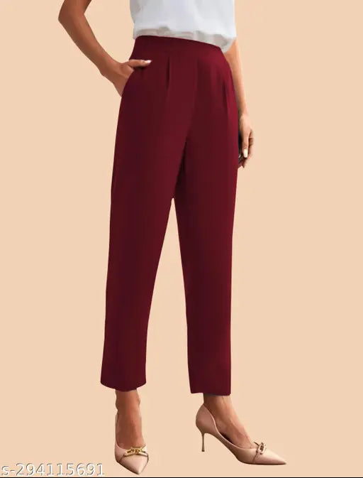 Maheshvi Casual Polyester Blend High Waist Elastic Band With Pocket Stylish Trouser