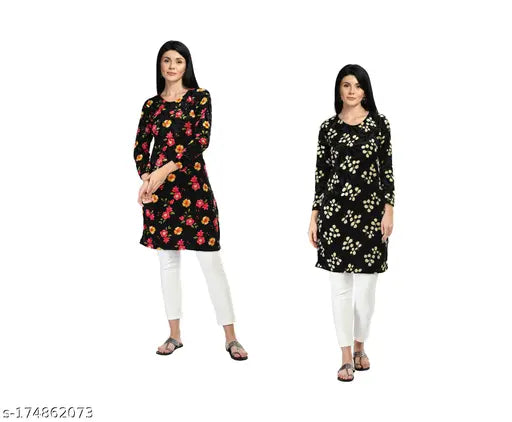 IndiWeaves® Women Digital Printed Velvet Warm Kurtis for Winters [Pack of 2]