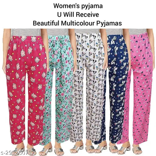 Womens Track Pant Lower Cotton Printed PayjamaLounge Wear –Soft Cotton Night WearPyjama for Women Multicolored Prints summers wears Color May Vary (Assorted Pyjama)L,XXL SIZE Combo