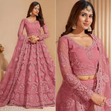 Embroidered Thread Work Semi-Stitched Lehenga & Unstitched Blouse With Dupatta