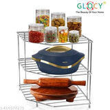 Glocy 3-Tier Diamond Corner Shelf Counter and Cabinet Organizer - Cabinet Storage Shelf Rack, Shelves，Kitchen Counter and Cabinet Shelf, Bathroom Cupboard (Silver)