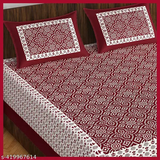 100% Cotton Rajasthani Jaipuri Traditional Floral King Size Double Bedsheet with 2 Pillow Covers