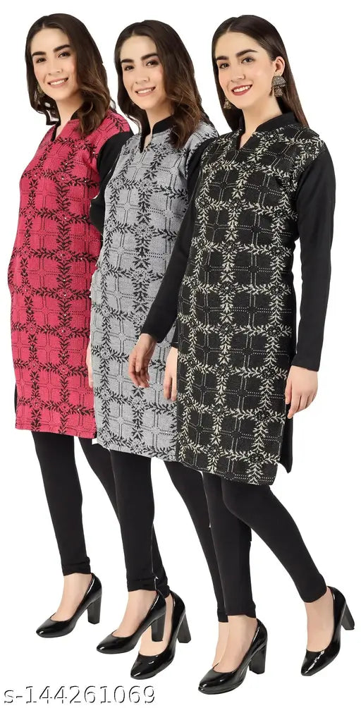 CHRISTY'S COLLECTON Women's Multicolor Pack Of 3 Woolen Kurta (COMBO OFFER)