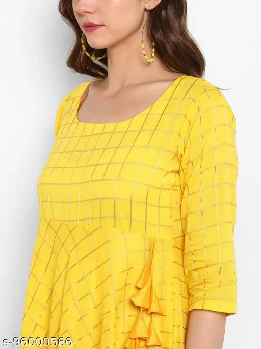 Mbe Yellow Cotton Latkan Anarkali Kurta