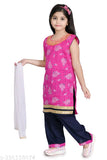 Lovely Kids Girls Party Wear Sleevless Kurti Patiala set Pink