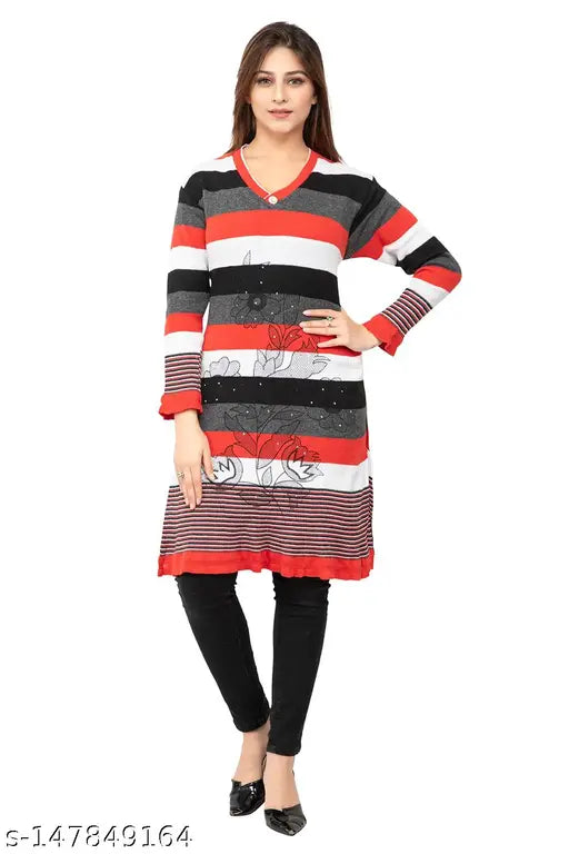 MAGKNIT Woollen Knee Length Designer Knitted Kurti for Women