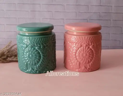 Allcreations Ceramic Jar 900ml Green and Pink