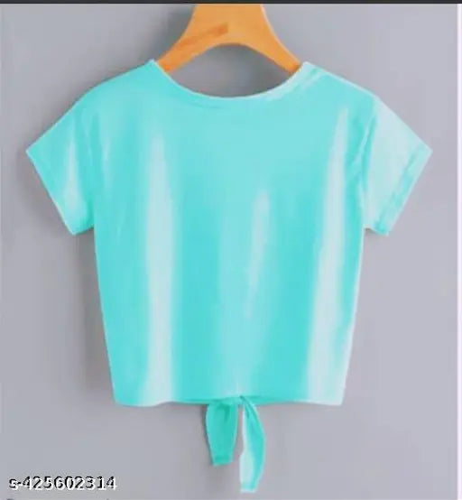 Sea Green Crop Top & T-Shirt for Women Beeeeeee Butterfly Printed