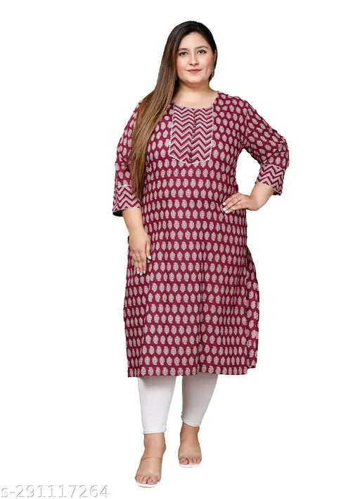 Avnii Women Floral Print Plus Size Cotton Straight Kurta (Maroon)