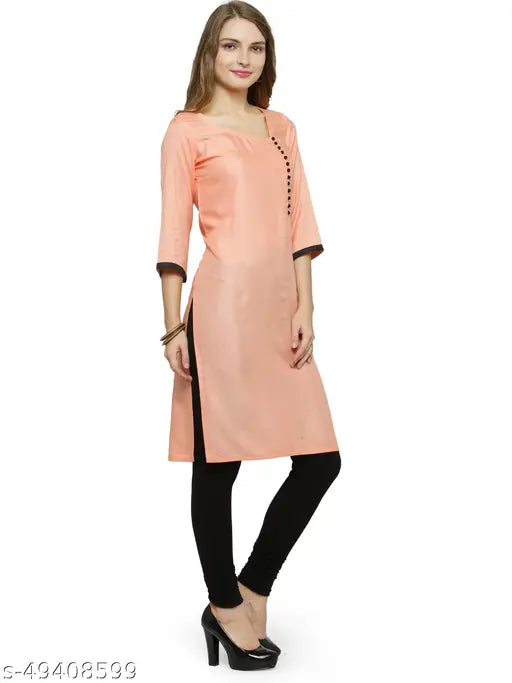 Enchanted Drapes Peach Solid Rayon Kurti