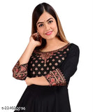 Women Rayon Printed Anarkali Kurti (Black)