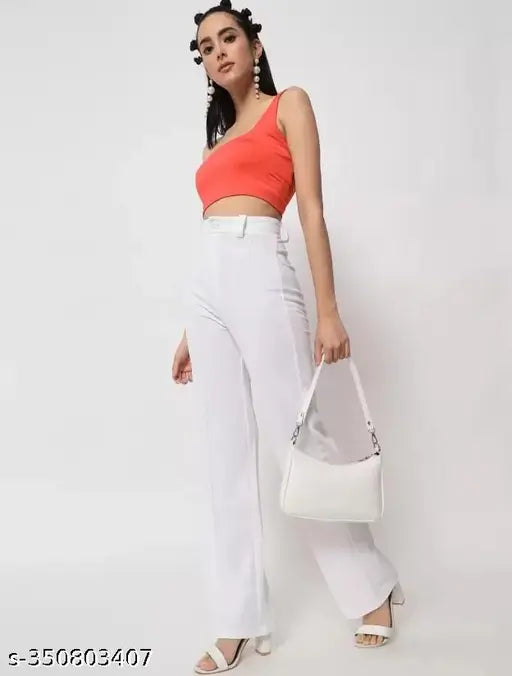 Trendy & Casual Trousers for Women and Girls- Black,White Casual Women's Slim Fit Casual Bootcut Trouser Casual Women and girls Western Trousers Pants Stretchable Yoga pants Bootcut Ribbed Trouser Bell Bottom Trousers for Women and girls..