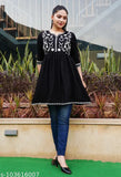 Women Fit and Flare Black Short Kurti