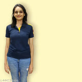 Trendy Navy Blue Multi-Colored Collar T-Shirt for Women & Girls