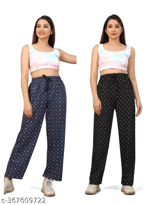 Real Basics Women's Cotton All Over Printed Pyjama(Pack of 2)