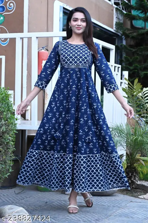 Blue Gota Work Rayon Kurtis