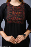 Black & Colourful Woman's Reyon Embroidered Straight Kurti