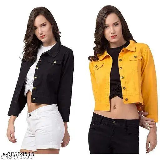 Women Denim Jacket Black and Mustared Color