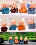 Baby Monk Buddha Set of 4| Resin Showpiece for Home Decor, Car Dashboard, Living Room, Office Decor & Gifting Purpose (Small-Multicolour)