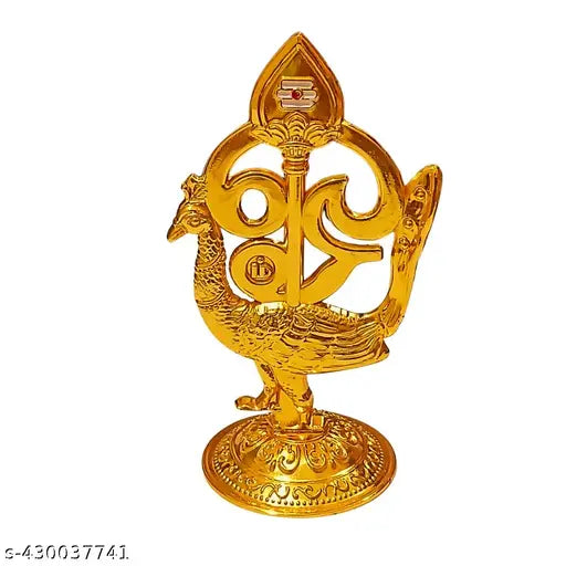 Om Vel Peacock for Car Dashboard | Om Vel Peacock for Pooja Room | Om Vel Peacock for Office room | Om Vel Peacock for Home decor showpieces | Om Vel Peacock for return gifts (Gold)