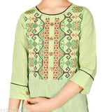 Sevgi Girl's Chanderi Cotton Blend Embroidered Kurti with Leggings Set