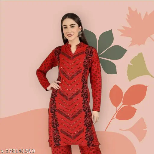 Gorgeous Women's Printed Woolen A-line Kurta Elegance in Every Stitch