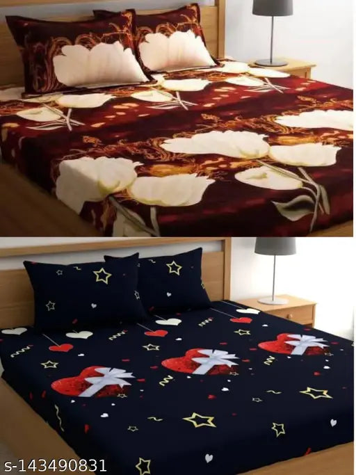 VHOCR® POLYCOTTON COMBO PACK OF 2 BEDSHEETS ALONG WITH 4 PILLOW COVERS