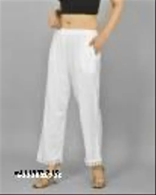 Women Regular Fit White Cotton Trousers|Elegant Ethnic Wear|White Lace Cotton Plazo