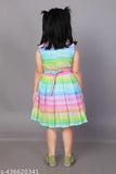 Cutie Pie Baby Girls Pure Cotton Frock Rainbow Printed Dress For Kids Pleated Dress For Girls