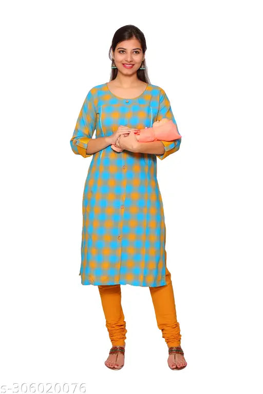 Feeding Kurti ; Materntiy Kurti ; Zipper Kurti ; Pregnancy Kurti ; Mother's Kurti ; Feeding Kurta Pure Cotton blue mustard