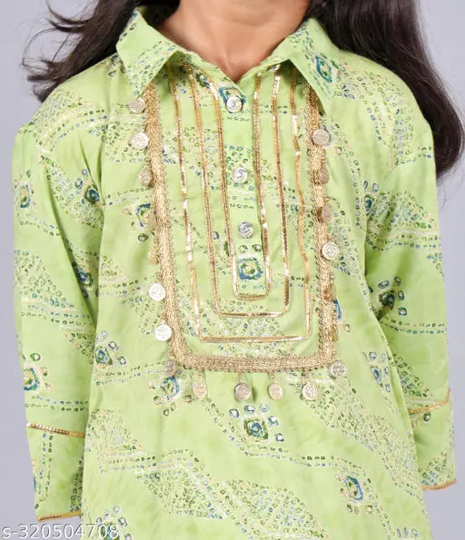 Misbis Girl's Rayon Printed kurta and Pyjama Set