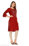 Rayon Trendy Solid Stylish Embroidered Kurti Maroon| Regular Fit Stright Cut Kurti | Kurta Casual Wear Office Wear For Women | Kurti For Jeans Leggings Women's Ladies