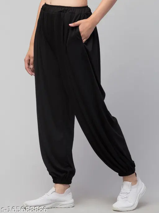 Women Regular Fit Black Blend Trousers Solid Viscose Women Harem Pants