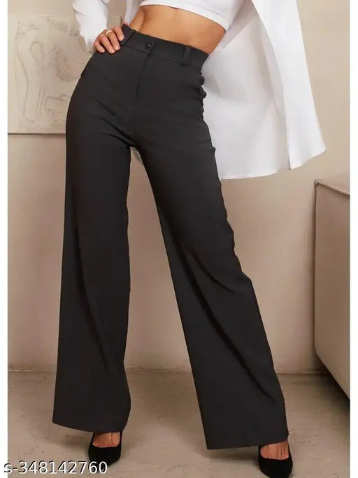 Women Solid Color Korean Style Black Fit Casual Trouser