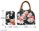 House of Quirk Insulated Reusable Lunch Bag Tote Bag for Women Printed Lunch Bag for School Picnic Office Outdoor Gym (Large A, Navy Rose Flower)