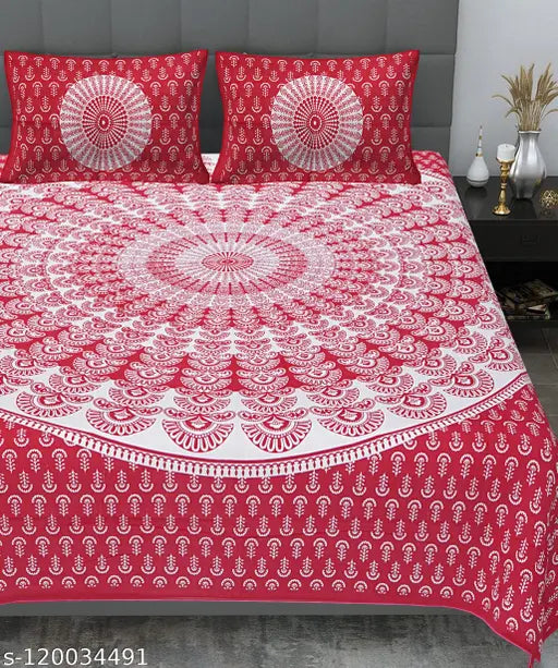 Jaipuri Cotton Double Size Bedsheet With Maching Two pillow Cover Chaddar