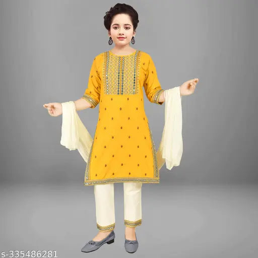 Sevgi Girl's Pure Cotton Embroidered Salwar Suit Set