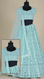 " Gopinath Hand Work " women and girls soft net sky blue color lehenga choli with dupatta and semi-stitched blouse